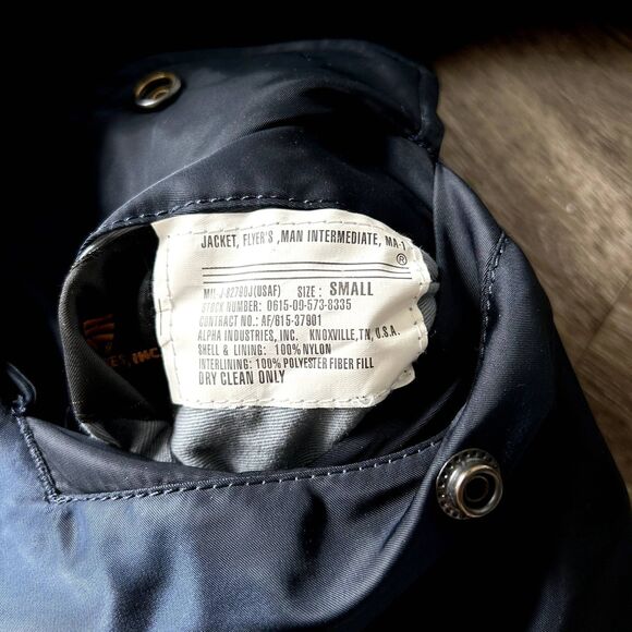 Alpha Industries MA-1 Bomber Flight Jacket Navy Blue Orange Lining Size Small F - Picture 5 of 13